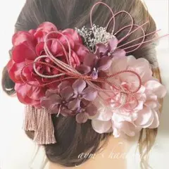 ローズピンク&ピンク〜和装花髪飾り〜結婚式　成人式　卒業式　振袖　入学式　袴