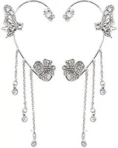 ジルコニア シルバー 左右セット 2個 フラワー イヤーカフ ピアス レディース