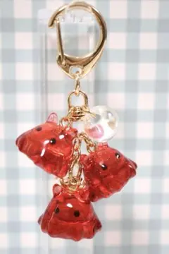 めんだこ/メンダコ/三連キーホルダー【レッド系・ノーマルゴールド金具】