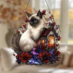 サンキャッチャー 壁掛け飾り ステンドグラス インテリア 猫