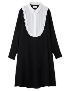 【セルフォード】×ハナエモリ　　 フリル襟 Aライン ワンピース ブラック