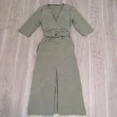 ZARA ワンピース S カーキ カシュクール ロング ベルト付き レディース