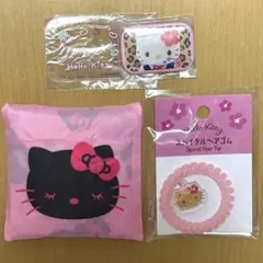 ハローキティ　ときめき平成コギャル　缶バッジ　エコバッグ　スパイラルヘアゴム