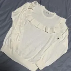 earth music &ecology ホワイトフリルニットセーター