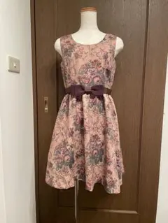希少 L'est Rose Paris 花柄ジャガードワンピース レースアップ