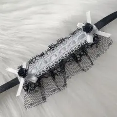 413 ぬいぐるみ用 ヘッドドレス 10cmぬい 黒 リボン バラ レース