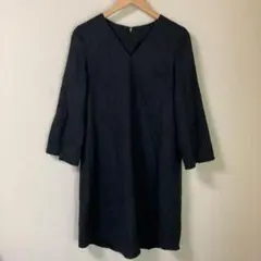Noble ネイビー Vネック 長袖ワンピース