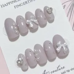 現品ネイルチップ୨୧リボン♡パール୨୧♡量産型スナ系⟡韓国♡ダスティピンク春