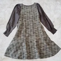 ロペピクニック　ツィード調ストレッチ素材　ブラウス素材袖　ワンピース