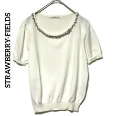 1799☆ストロベリーフィールズ 半袖ニット ビジュー カットソー　白 M相当のサムネイル