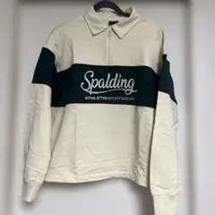 Spalding ジッパーポロシャツ アイボリー/ダークグリーン