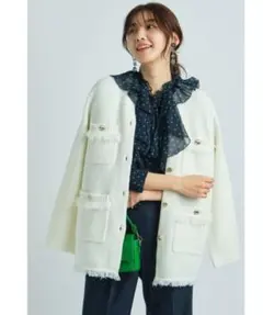 JUSGLITTY カラーツイードジャケット ホワイト 2025年最新】JUSGLITTY カラー：ホワイト系 ノーカラージャケットの