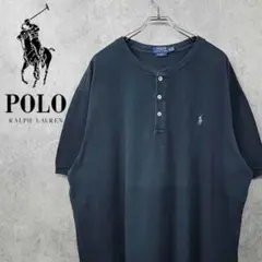 古着 90s ポロ ラルフローレン ヘンリーネック Tシャツ ブラック XXL