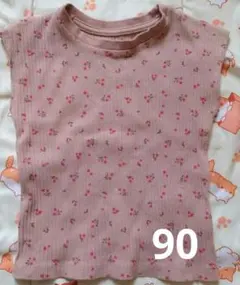 【西松屋】花柄　くすみピンクTシャツ 90サイズ　ノースリーブ　袖なし　夏