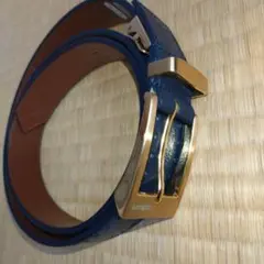 ネイビー レザー ベルト ゴールドバックル 日本製