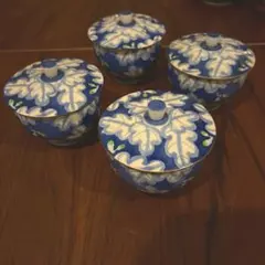 青と白の葉模様 湯飲み 4個セット