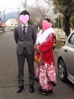 赤 小花柄 振袖 着物 低身長さん向け 振袖帯セット