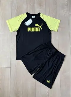 新品プーマ半袖上下セット160cm黒✖️黄色　Tシャツ ハーフパンツ　速乾