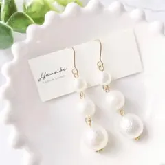 No.093＊秋冬*上品な三連パール♡k16gpピアス/イヤリング