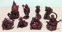 海洋堂　七福神 + 宝船　全8種　コンプリートセット　福神根付　漆塗り風
