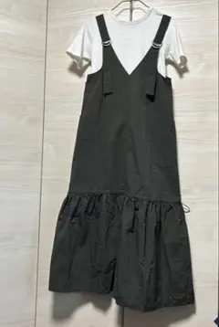 bab✴︎シンプル　ジャンパースカート　ロングスカート　チャコール黒M✴︎シンプル夏