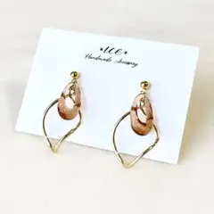 1044◆ゴールド　ブラウン　雫　大ぶり　ハンドメイド　ピアス　イヤリング