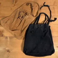 ZARA スエード ショルダーバッグ 2点セット 本革 黒 茶 巾着