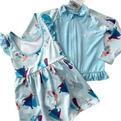 【100サイズ】ディズニー　プリンセス ワンピース 水着・ラッシュガードセット