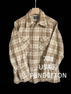 ペンドルトン 70s USA製 ウール オンブレ チェック 開襟 オープンカラー