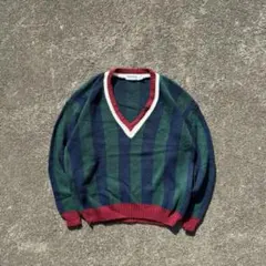 90s vintage ニット　USA製　vネック　ストライプ　メンズ