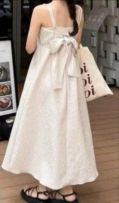 未使用　GRL バックリボンふくれジャガードフレアキャミワンピース