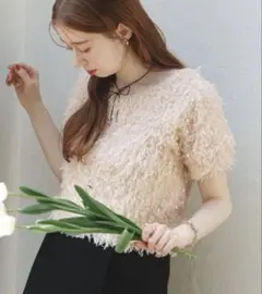 【匿名配送】hinari フェザーヤーン半袖プルオーバー アイボリーのサムネイル
