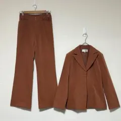 ヴィンテージ　ブラウン セットアップ パンツスーツ 比翼ジャケット　11号