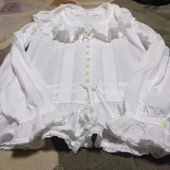 ピンクハウス　激かわカネコイサオ　美品フリル付き白ブラウスのサムネイル