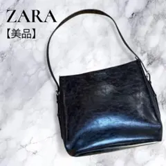 未使用級☆ZARA 黒 レザー ショルダーバッグ　2way
