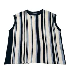 ランダムストライプニットベスト　大きいサイズ　4L