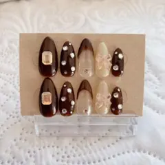ブラウンアクリルネイルチップ10個セット