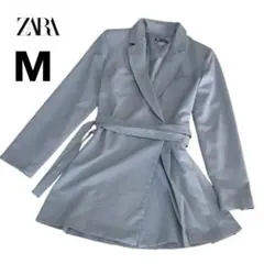 【レア】ZARA ボックスプリーツ ブレザースタイルワンピース ブルーグレー