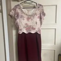 パーティードレス フラワーレース バーガンディ