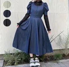 アクシーズファムPOETIQUE パワショル半袖ワンピース インディゴ M 美品