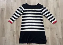 ボーダーニットワンピース チュニック 長袖 赤ライン M