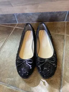オリエンタルトラフィック ブラック フラットシューズ スパンコールグリッター