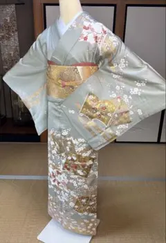 正絹華やかな訪問着4点フルセット 訪問着　袋帯　帯締め帯揚げ