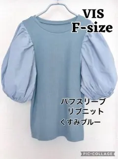 ViS リブニットパフスリーブ くすみブルー Fサイズのサムネイル