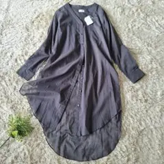 【新品未使用】YORT サイドスリットロングシアーシャツ チャコールグレー