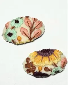 ハンドメイド インド刺繍リボン オーバル パッチンピン 2点セット