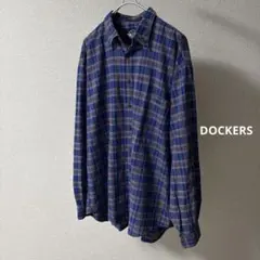 トミーバハマ チェック 襟付 長袖 シャツ Mサイズ 青 黒 綿 絹 
