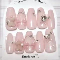 ⟡現品⟡ ネイルチップ フレンチガーリー スナ系 オタク 韓国 量産型 リボン