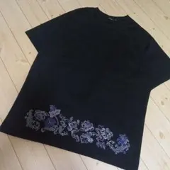 花柄 和柄 刺繍 Tシャツ ブラック Mサイズ