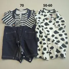 ベビー　ボーダーと牛柄ロンパース2点セット